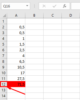 Таблица Excel для Фибоначчи
